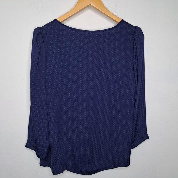 Cabi Polka Dots Top 3/4 Sleeve Size M Navy Blue Color Great Condition - Picture 2 of 12